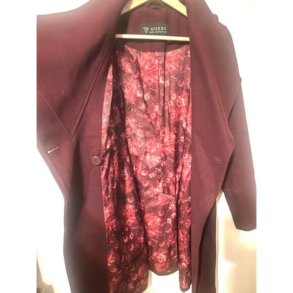 Guess Asymmetrical Belted Wool Walker Coat in a wine/burgundy color size small - Picture 9 of 9